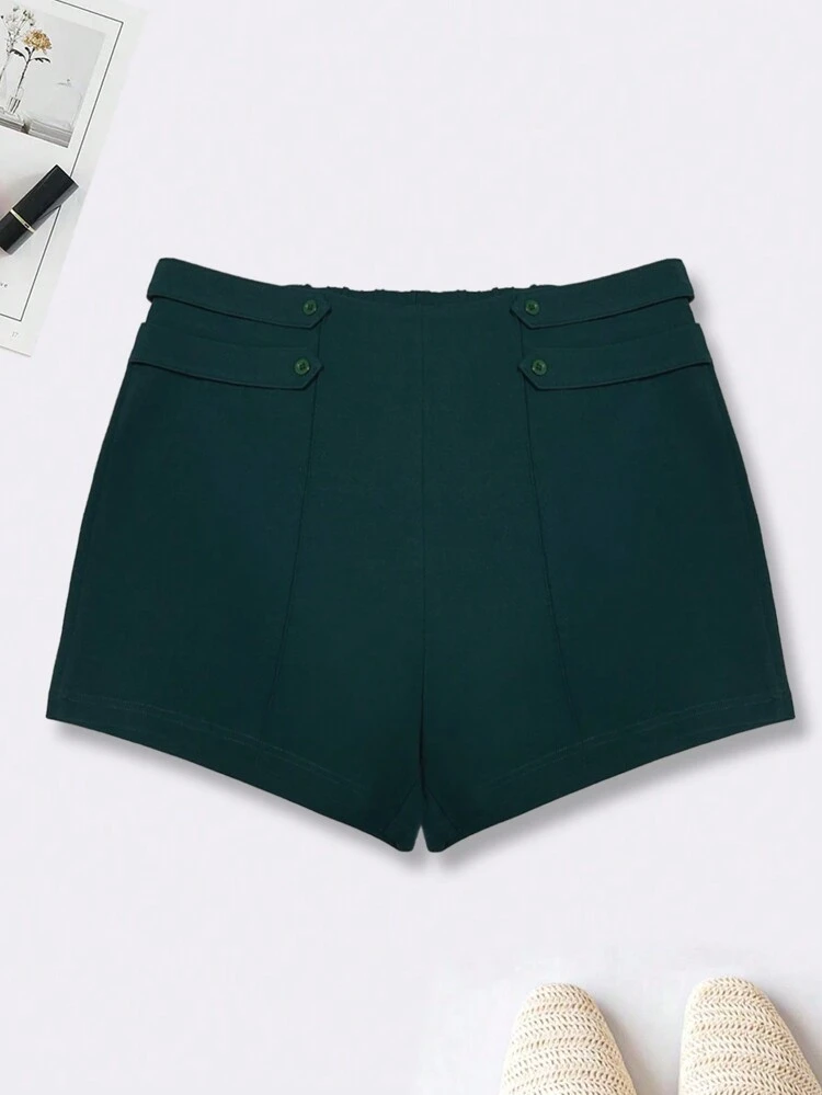 Button Decor Solid Color Shorts