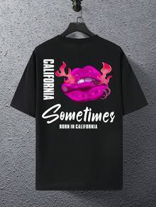 Manfinity LEGND 男士唇形和字母印花短袖t恤 - 黑色 - 查看 2