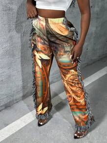 Slaydiva Full Printed Fringe Detailing Long Pants - Multicolor - View 1