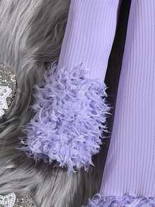 SHEIN 青少女優雅可愛拼接a字裙 - 紫色 - 查看 4