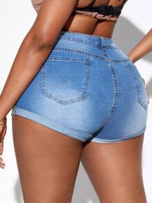 SHEIN SXY 加大碼破洞牛仔短褲