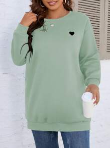 SHEIN LUNE Sudadera con estampado de corazón y hombros caídos, para invierno, graduación, regreso a la escuela, graduación, maestras, sudadera de regreso a la escuela para otoño - verde menta - Ver 4