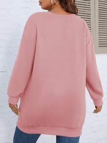 SHEIN LUNE Plus Heart Print Drop Shoulder Sweatshirt - Pink - View 2