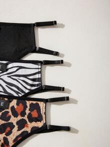 SHEIN 3pcs/set Women's Leopard & Zebra Print Thong Underwear - Multicolor - View 5