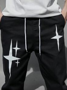 Manfinity Roghcode Vaqueros De Hombre Con Cintura Con Cordón Y Estampado De Estrellas - Negro - Ver 7