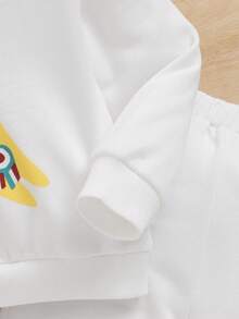SHEIN 寶寶女孩卡通印花帽套衫和褲子套裝 - 白色 - 查看 4