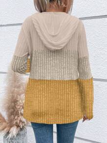 SHEIN LUNE Women's Color Block Drawstring Hooded T-Shirt - Multicolor - View 2