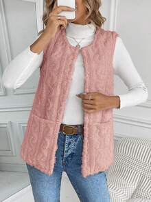 SHEIN LUNE Chaqueta Tipo Chaleco Mullida - Rosa vieja - Ver 4