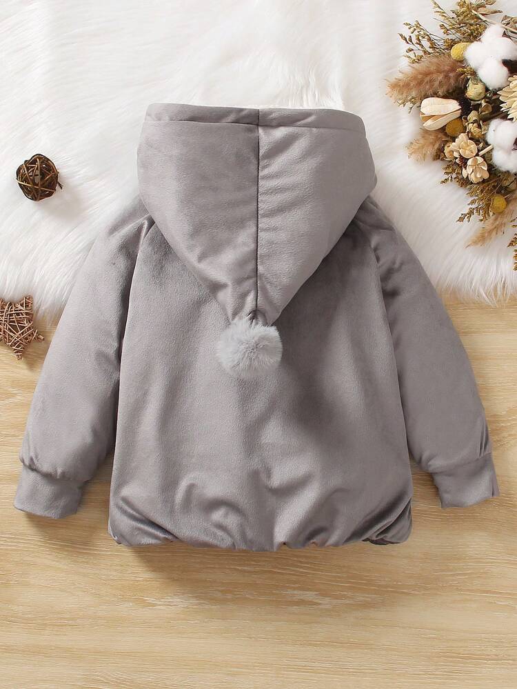 Young Girl Solid Color Hooded Padded Coat