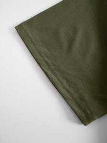 SHEIN Slayr Letter Print Short Sleeve T-shirt - Army Green - View 4