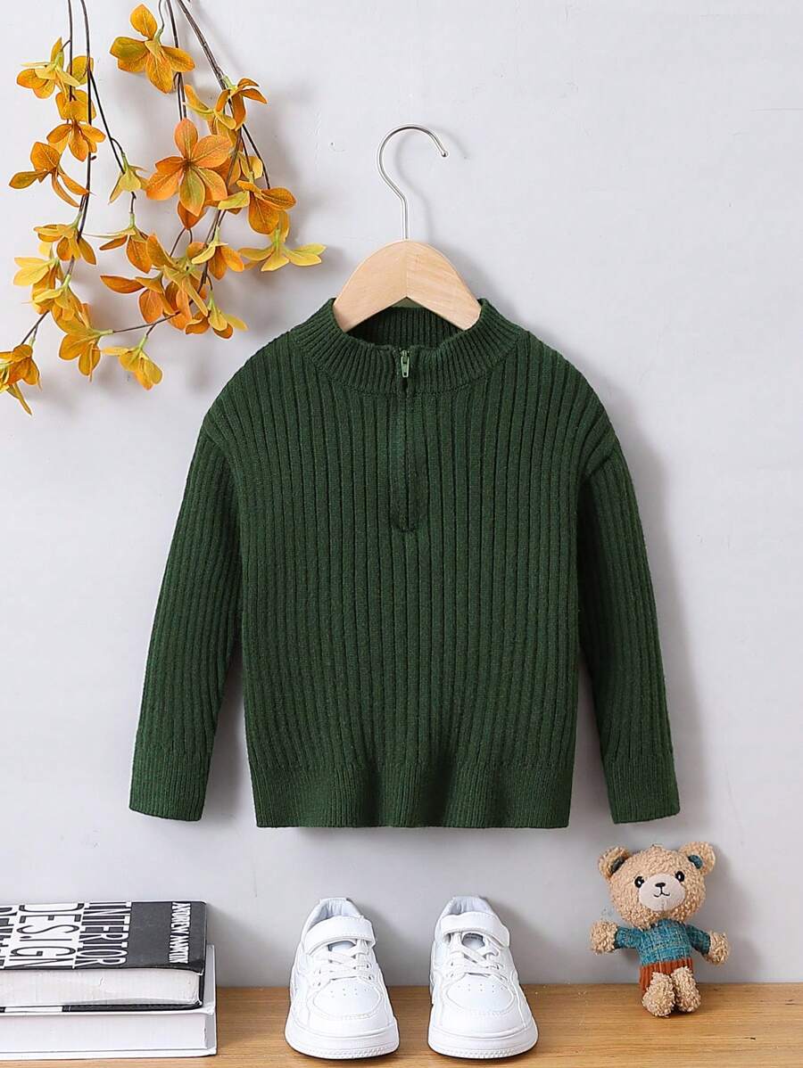 Boys' Half Zipper Cardigan Sweater - Army Green - View 1