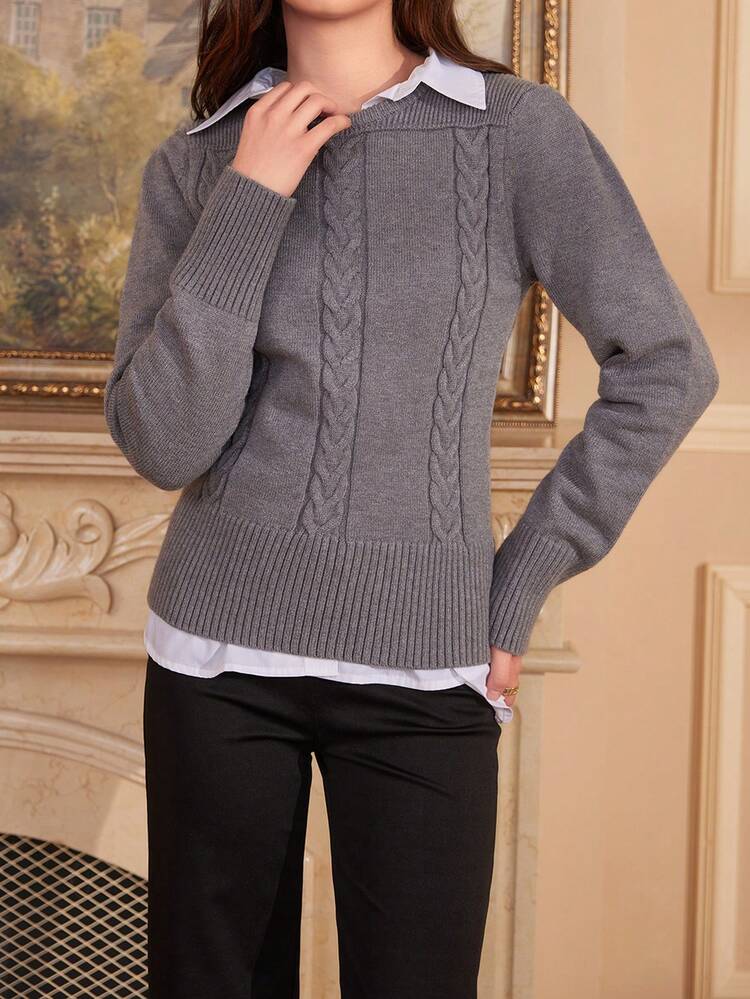 1pc Solid Color Cable Knit Knit Pullover Fall Winter Sweater