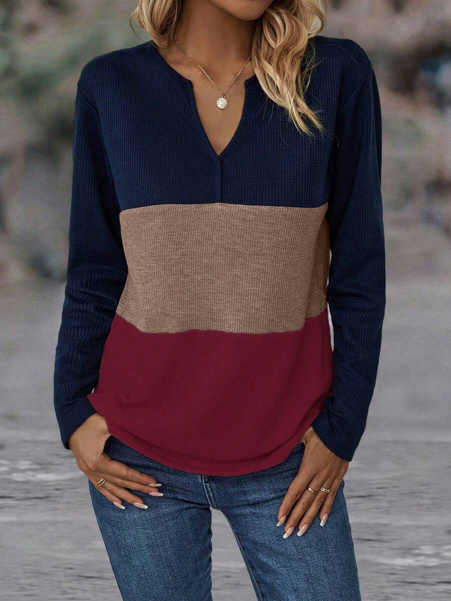 EMERY ROSE Women's Colorblock Long Sleeve T-Shirt Graphic Tees Women Tops For Spring - Multicolor - View 1