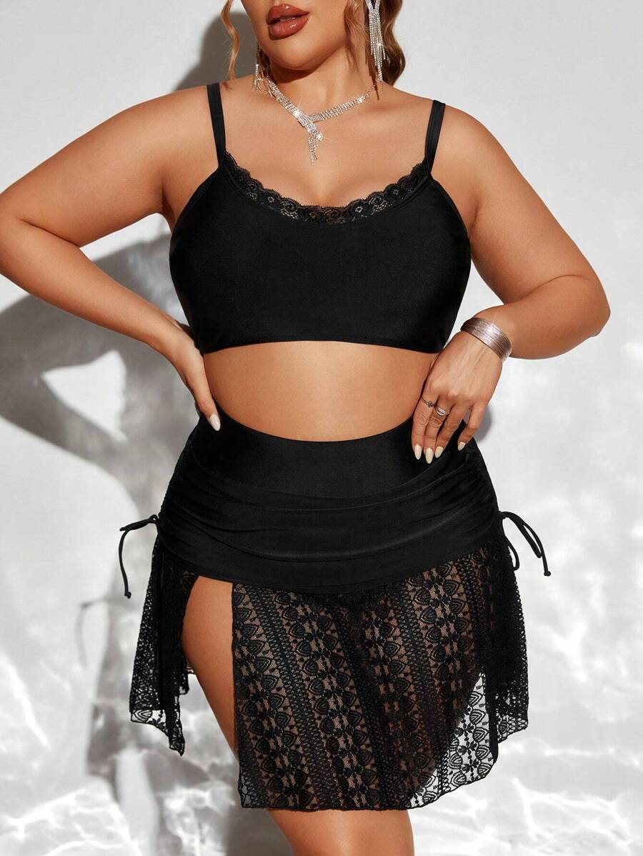 Swim EVENT 大码蕾丝拼接吊带比基尼套装夏季海滩