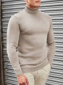 SHEIN Cottnline Suéter Sencillo De Color Sólido Para Hombre - Beis - Ver 4