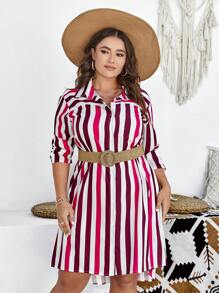 Celure 大尺碼條紋襯衫連衣裙無腰帶 - 彩色 - 查看 3