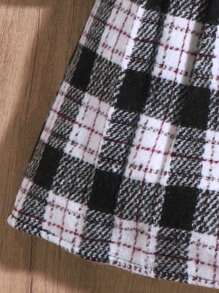 SHEIN Tween 女孩格紋拼布荷葉領連身裙 - 黑色 - 查看 3