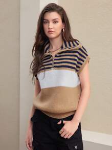 SHEIN Unity 女性條紋短袖針織上衣 - 彩色 - 查看 3