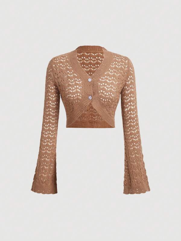 SHEIN MOD Women's Hollow Out Single Breasted Cardigan