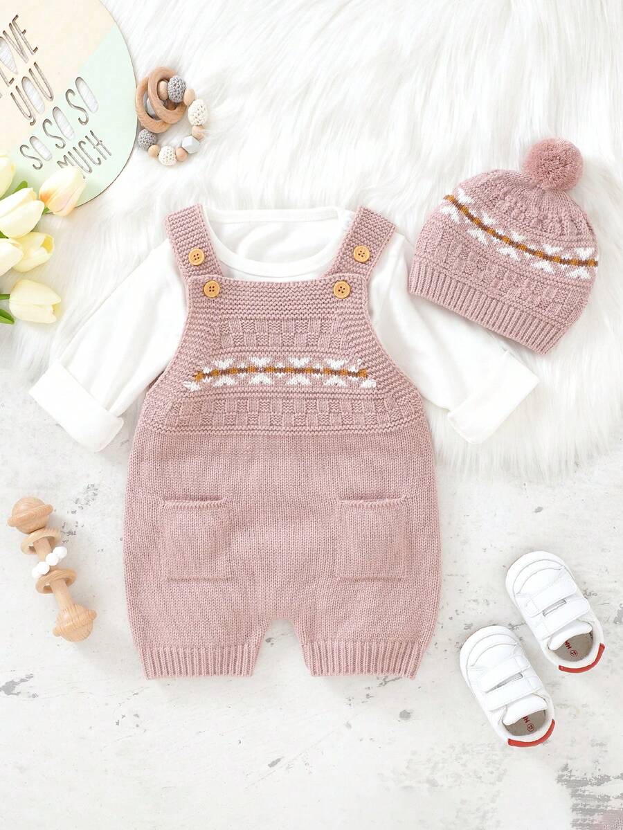 Knitted Cute Baby Romper - Pink - View 1