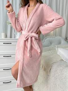 英式刺繡毛絨浴袍