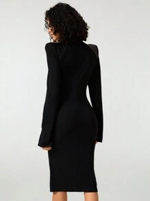 Samanta X Designer Women's Hollow Out Button Detail Slit Cuff Elegant Dress, For Holiday, Party, Birthday Concert Outfits, Festival, Rave Outfits Festival, Wedding, Prom Dress