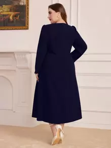 Modelyn 大码女式长袖褶皱连衣裙长款晚礼服 - 藏蓝色 - 查看 2
