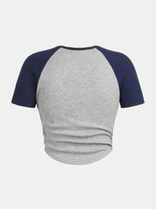 SHEIN Girlism 青少女針織拼接字母圖案休閒百搭褶皺t恤 - 彩色 - 查看 3