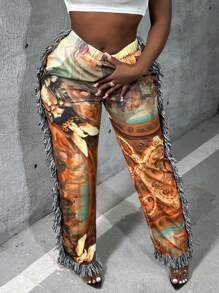 Slaydiva Full Printed Fringe Detailing Long Pants - Multicolor - View 2