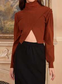 Chiquease 高领不对称下摆长袖毛衣