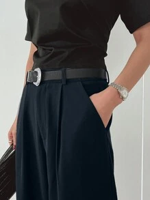 DAZY Solid Color Slanted Pocket Suit Trousers Without Belt - Navy Blue - View 5