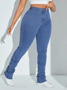 SHEIN SXY Plus Size Elastic High Waist Pleated Skinny Jeans