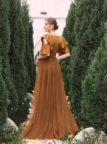 孕妇荷叶边饰鱼尾下摆正式派对优雅连衣裙