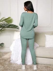 MaterniWear Conjunto De Enfermería De Pantalones Y Top De Manga Larga De Color Sólido De Maternidad