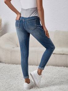 SHEIN Thai sản Đau khổ Quần jean bạn trai Với Vòng eo có thể điều chỉnh - Nhiều màu - Xem 2