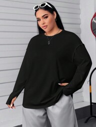 SHEIN EZwear מידות גדולות צבע אחיד כתף חשופה חולצות טי