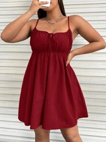 SHEIN EZwear 大尺碼純色细肩带裙 - 玫瑰紅 - 查看 1