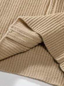 Manfinity Homme Nam Màu thuần Dây kéo Áo cao cổ Dệt kim Áo len Mở - Màu Khaki - Xem 5