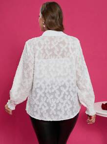 SHEIN Clasi Plus Size Solid Color Button Front Long Sleeve Shirt - White - View 2