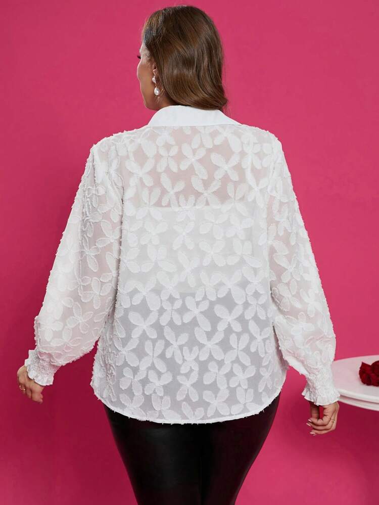 Plus Size Solid Color Button Front Long Sleeve Shirt