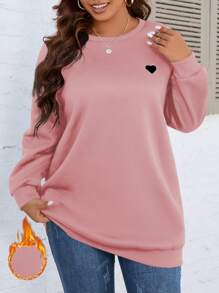 SHEIN LUNE Plus Heart Print Drop Shoulder Sweatshirt - Pink - View 1
