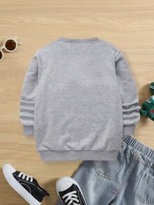 Young Boy Dinosaur Print Thermal Lined Sweatshirt - Grey - View 2