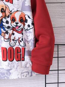 SHEIN Young Boy (Toddler/Little Kid) Cartoon Dog Raglan Sleeve Sweatshirt - Red and White - View 7