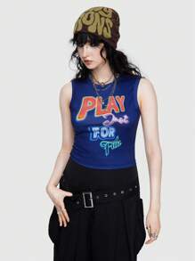 ROMWE Street Life Neon Text Print Slim Fit Crop Top Sleeveless Shirt