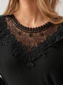 SHEIN Frenchy Lace Insert Long-sleeved Dress