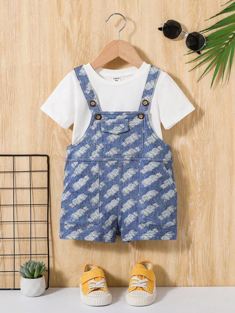 Grenouillère salopette effet vintage en jean pour bébés garçons