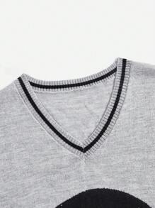 ROMWE PUNK 大碼骷髏圖案色塊邊修身無袖毛衣背心 - 灰色 - 查看 5