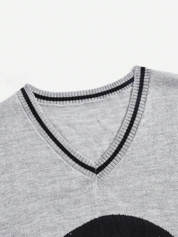 Plus Size Skull Pattern Colorblock Trim Sleeveless Sweater Vest