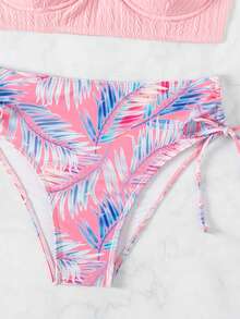 具珍珠鏈束綁設計的熱帶印花比基尼套裝 - 彩色 - 查看 7
