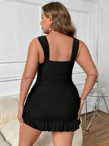SHEIN Swim Curve Summer Beach Plus Size Ruffle Hem Bikini Set - Black - View 3